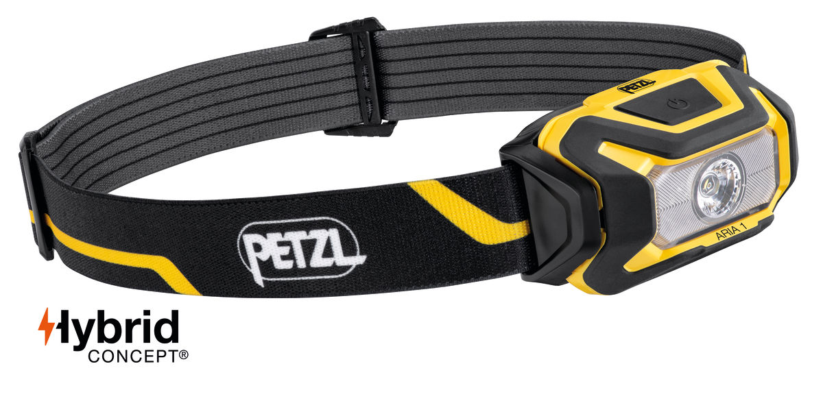 Produktfoto Petzl Aria 1 Stirnlampe seitlich/ Farbe: Gelb/Schwarz