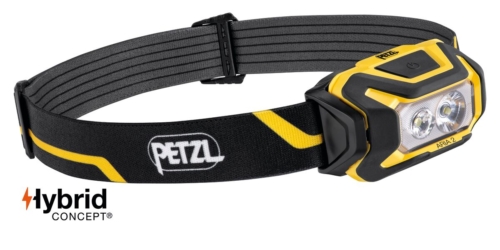 Produktfoto Petzl Aria 2 Stirnlampe seitlich/ Farbe: Gelb/Schwarz